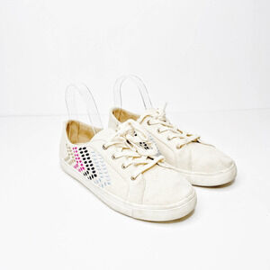 Jack Rogers Luna Sneaker Ecru embroidered canvas cushioned womens US 9.5